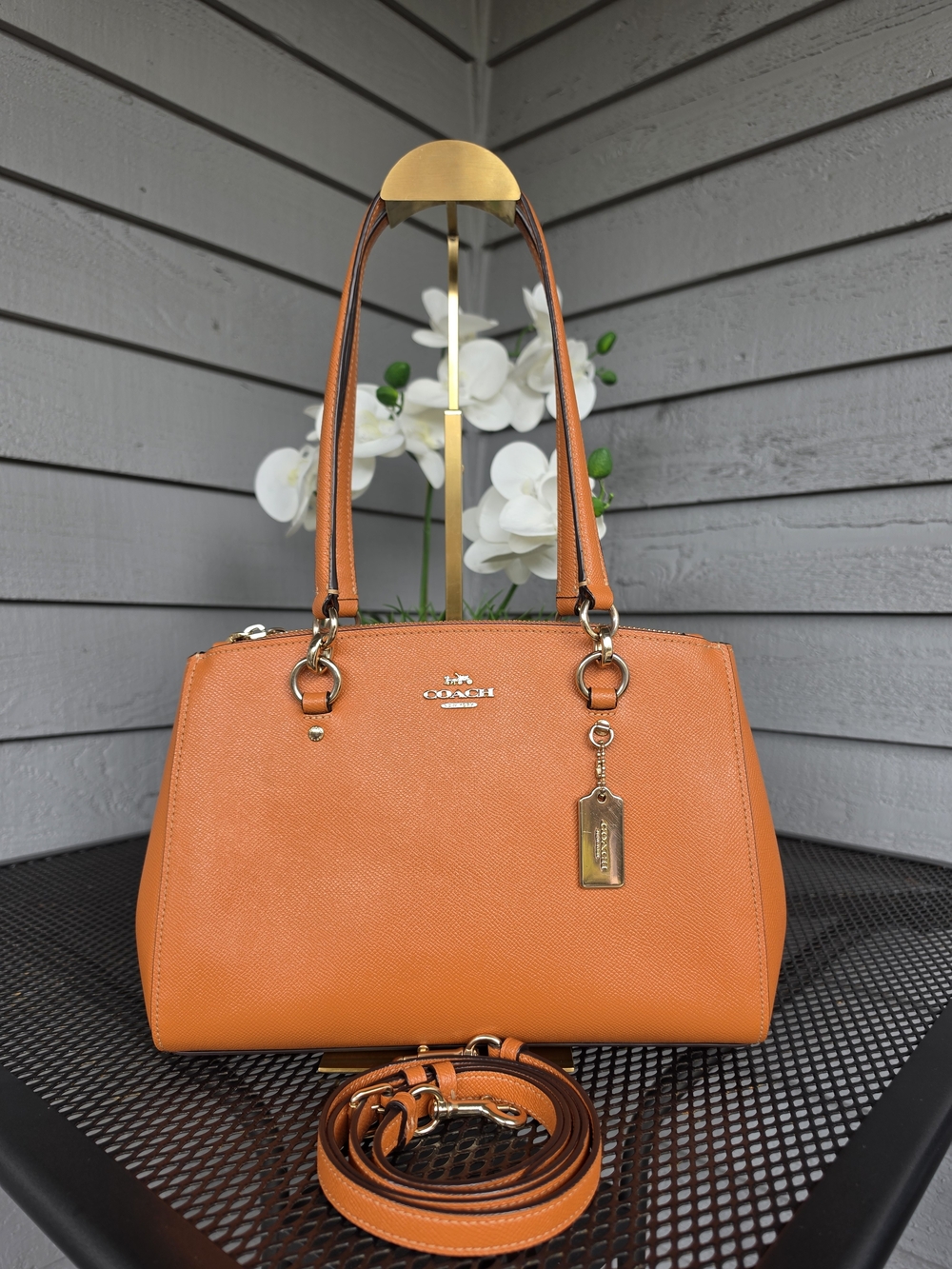 Coach Etta Carryall Crossbody Orange Leather Satchel